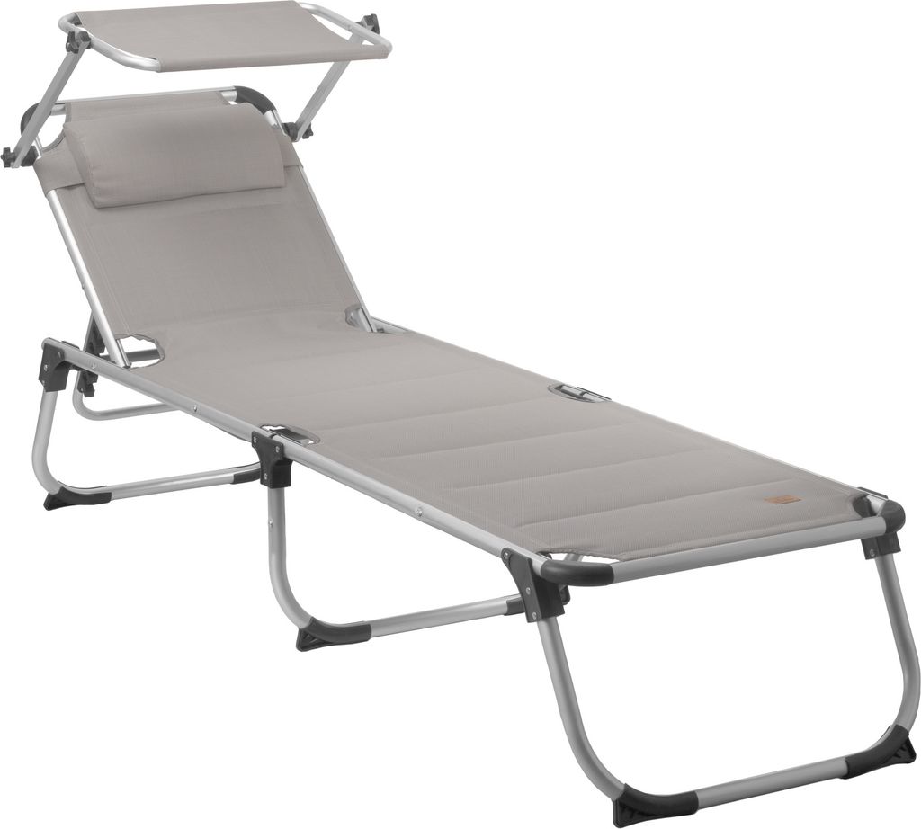 CampFeuer Sonnenliege mit Dach, Grau, Alu Campingliege, Gartenliege mit Sonnendach