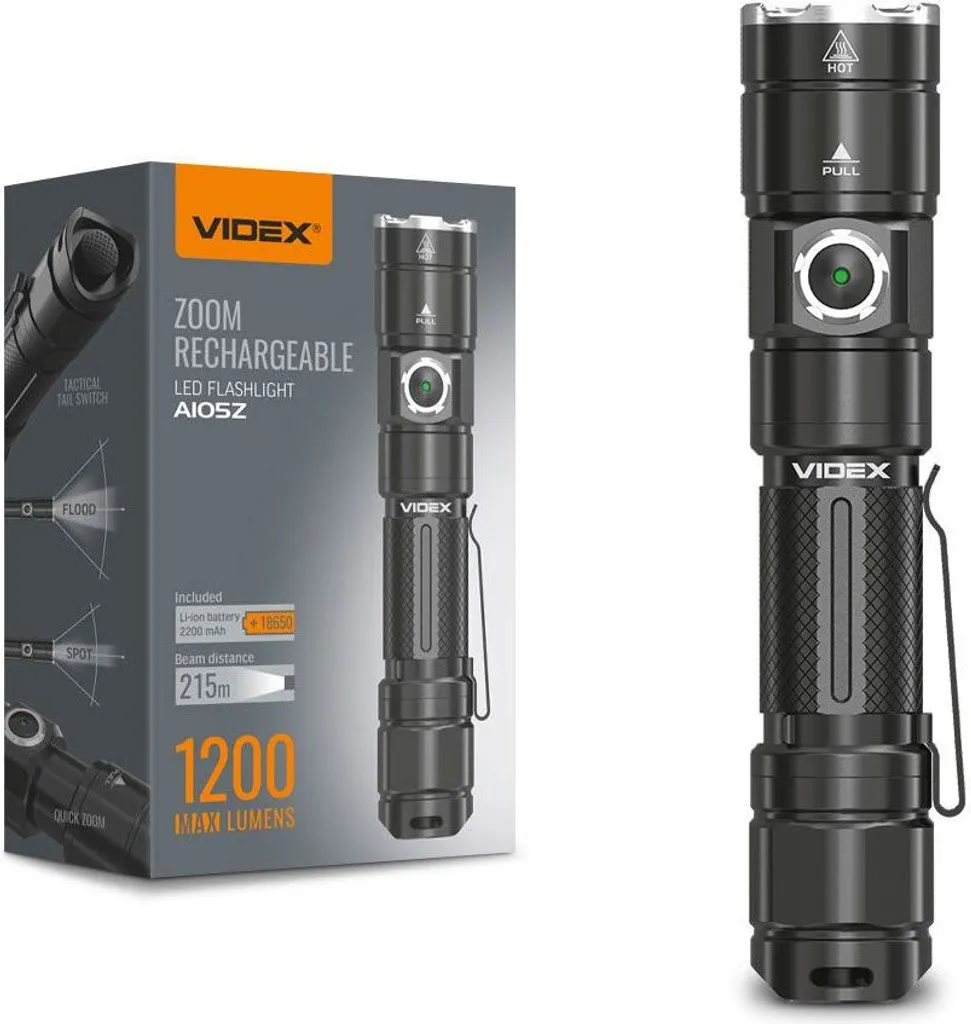 Videx torche LED 1200lm IP44 blanc neutre 5000k avec portée 215m