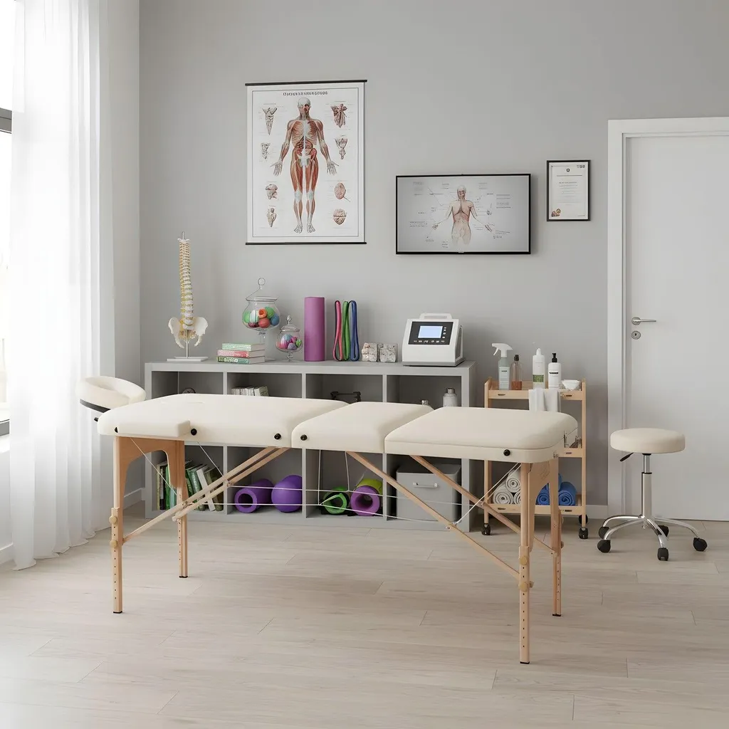 Table de massage portable pour soins à domicile 3 sections bois robuste