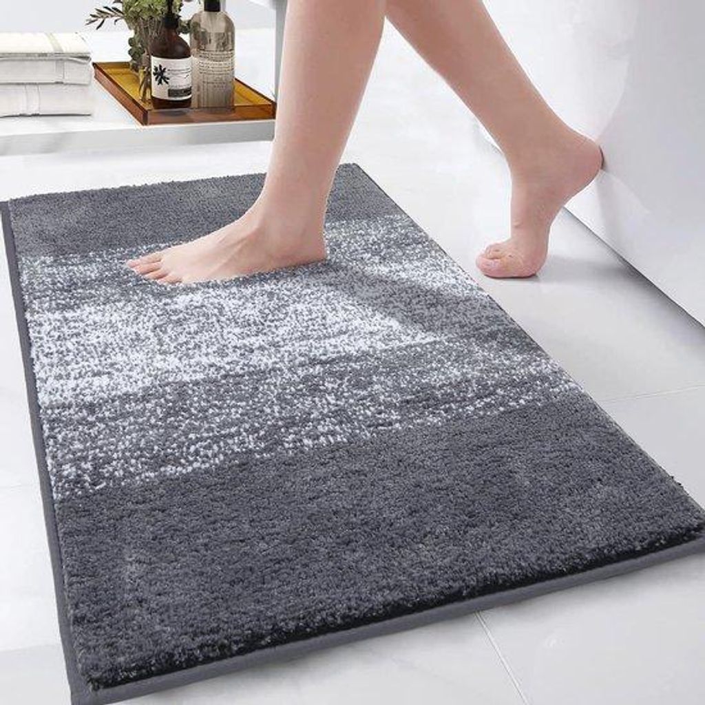 Unyqoos graue Hochflor-Mikrofaser-Badematte mit rutschfesten und saugfähigen Eigenschaften, Größe 50 x 80 cm