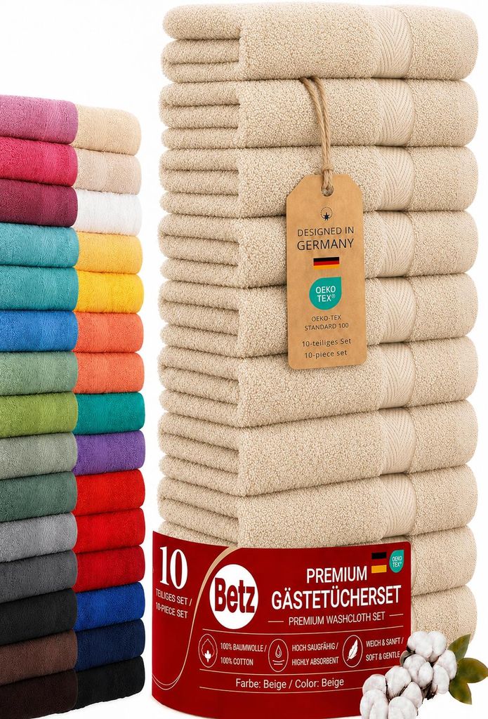 Betz 10 Stück Gästetücher 30x50 cm PREMIUM 100% Baumwolle Produktbild  KI-generiertes Bild