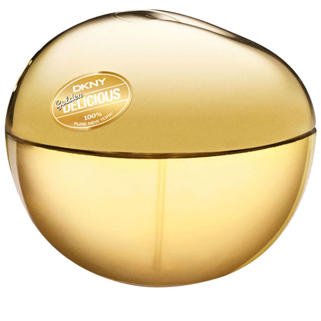 A close-up studio shot of a golden, spherical perfume bottle.