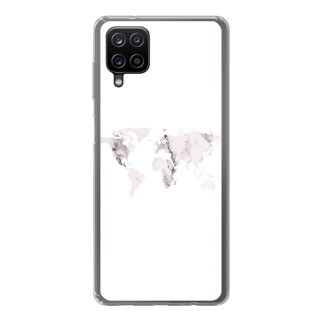 MuchoWow Handyhülle Schutzhülle Hülle für Samsung Galaxy A12 Weltkarte - Marmor - Weiß Silikon Softcase Handy Hülle - Bild