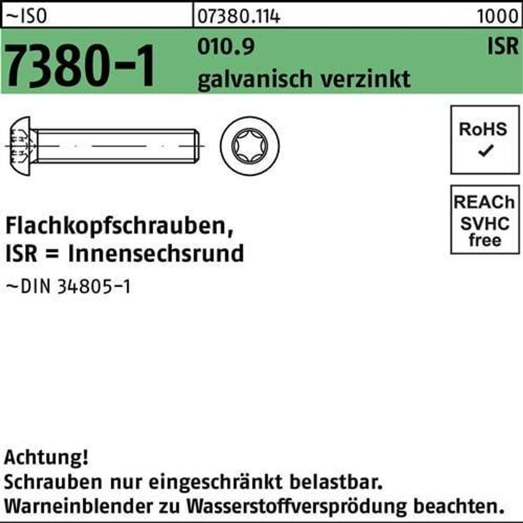 Reyher Flachkopfschrauben ISO 7380 -1 010.9 M 5x35 T vz (500 Stück)