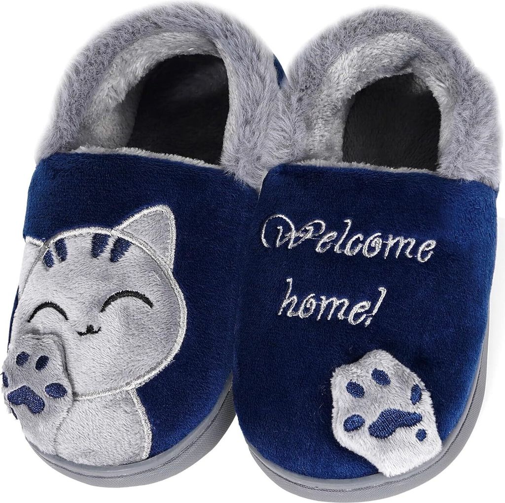 ASKSA Maedchen Jungen Pluesch Baumwolle Hausschuhe Kinder Winter Warme Gefuettert weiche Pantoffeln mit Cartoon Katze rutschfeste Slippers Hause In...