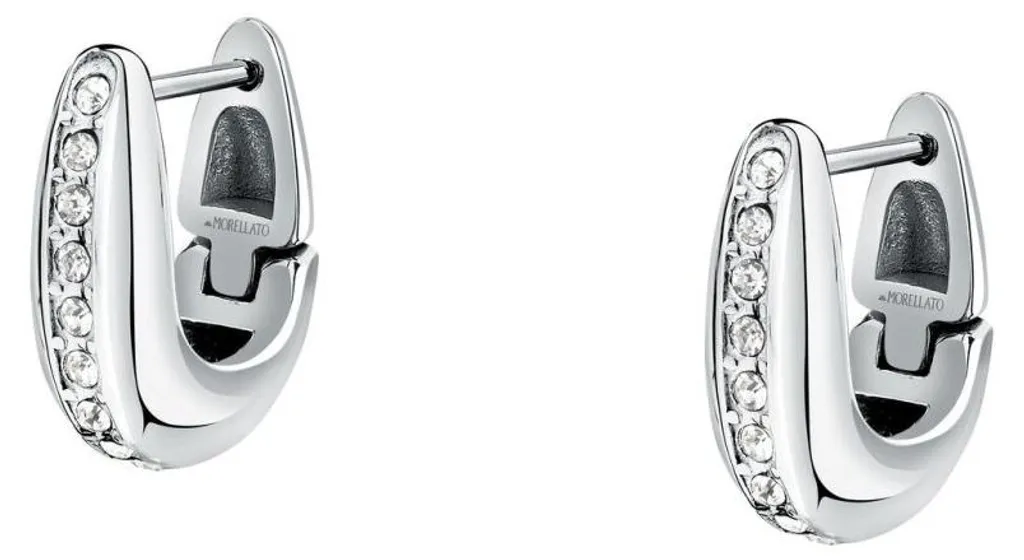 Boucles d'oreilles créoles pour soirée - Acier et cristaux SAUP19
