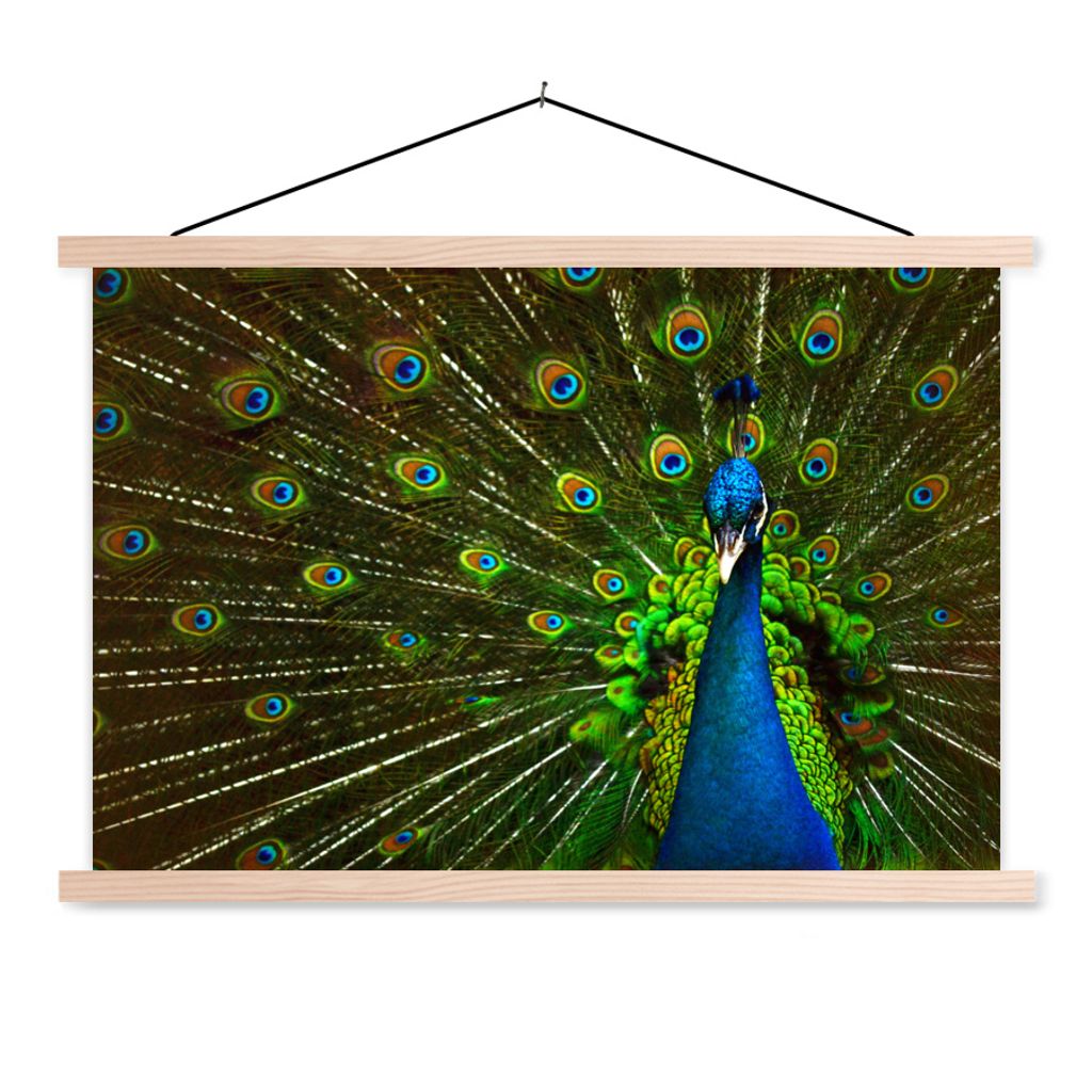 MuchoWow Textilposter Pfau - Federn - Muster - Blau 60x40 cm mit holzfarbenen Rahmen - Bilder