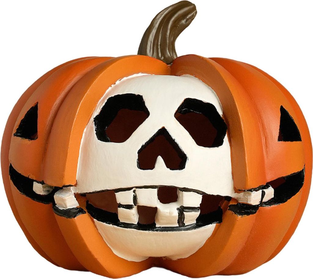 Halloween-Kürbis-Statue, gruselige Totenkopf-Kürbis-Skulptur, Harz, Tischdekoration für Esstisch, Wohnzimmer, Büro, Regal, Dekoration