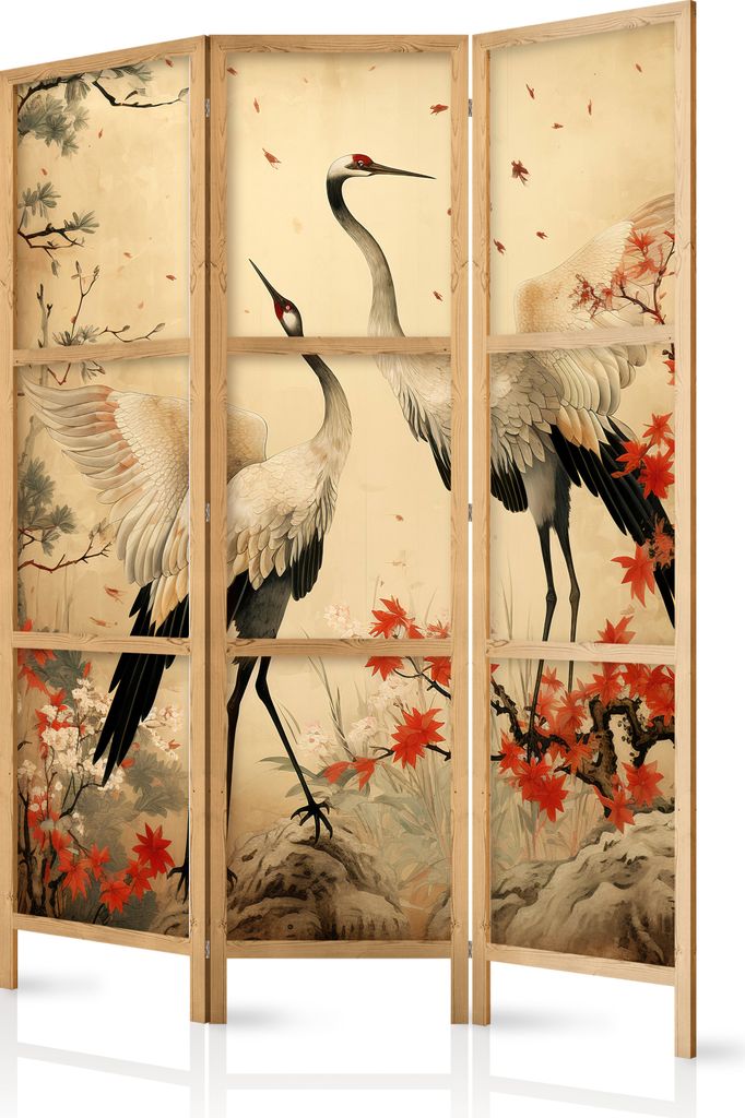 Paravent 135x172 cm 3-teilig einseitig eleganter Sichtschutz Raumteiler Trennwand Raumtrenner Holz Design Motiv Deko Home Office Botanik Abstrakt N...