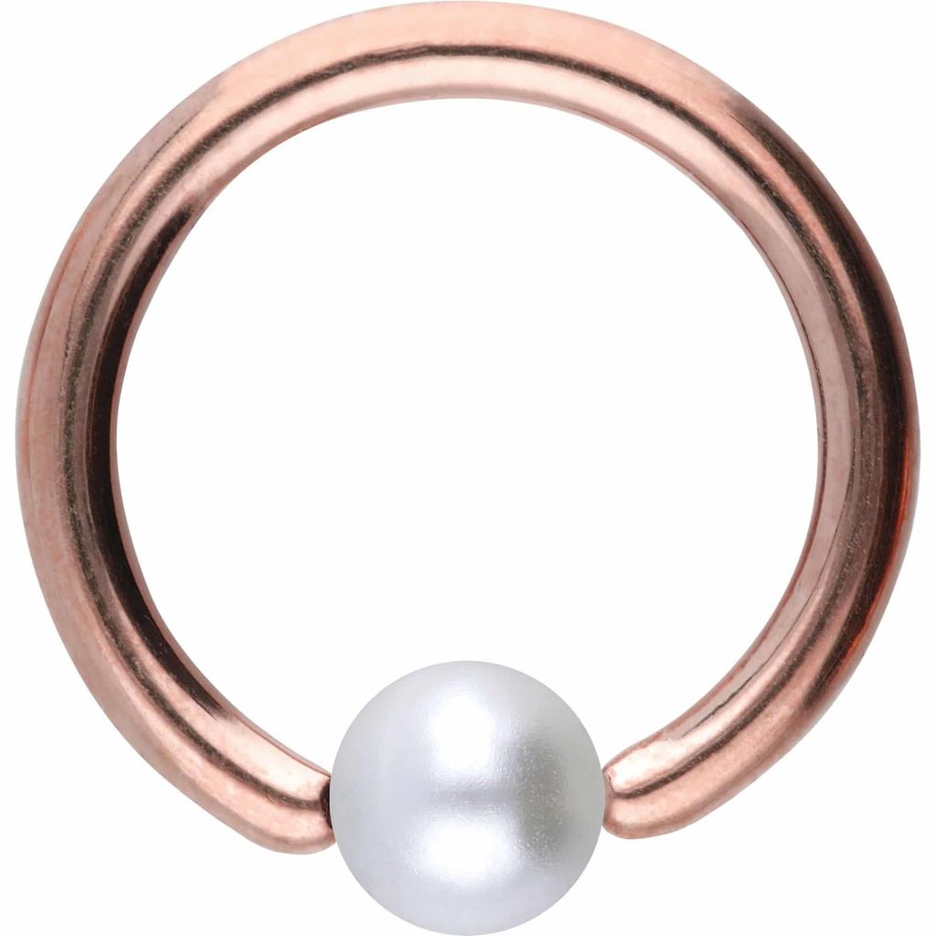 Intim-Piercing, Septum Piercing Chirurgenstahl Klemmkugelring SYNTHETISCHE PERLE Farbe: RoséGold + Perlengröße: 4mm Innendurchmesser: 10mm + Sta...