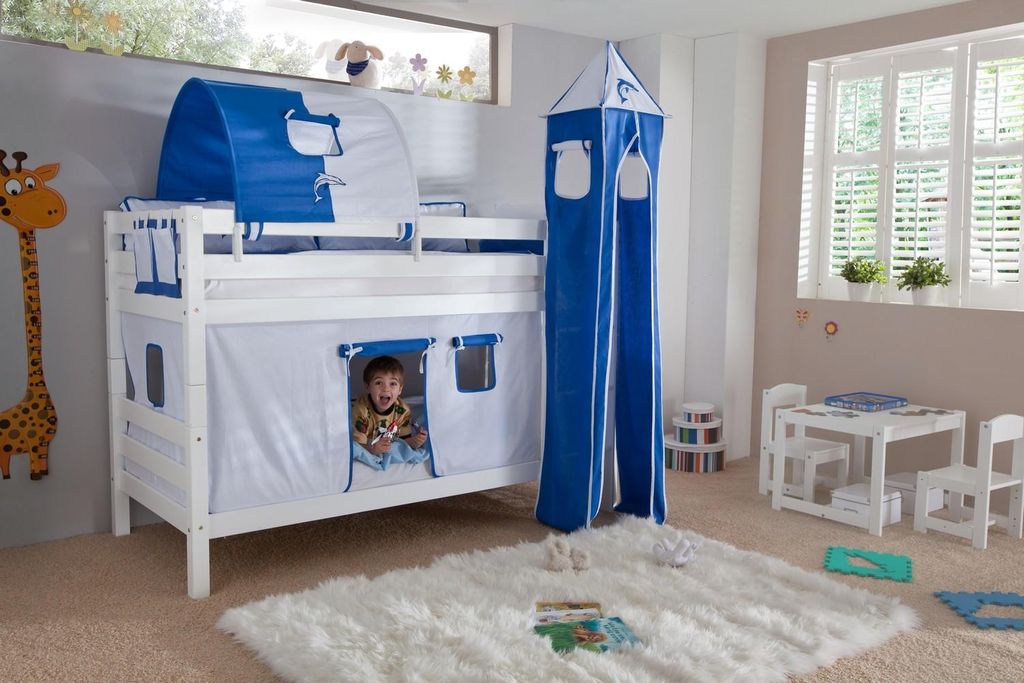 Etagenbett Benni Weiß Lackiert Buche Massiv 90x200 cm mit Rollrosten