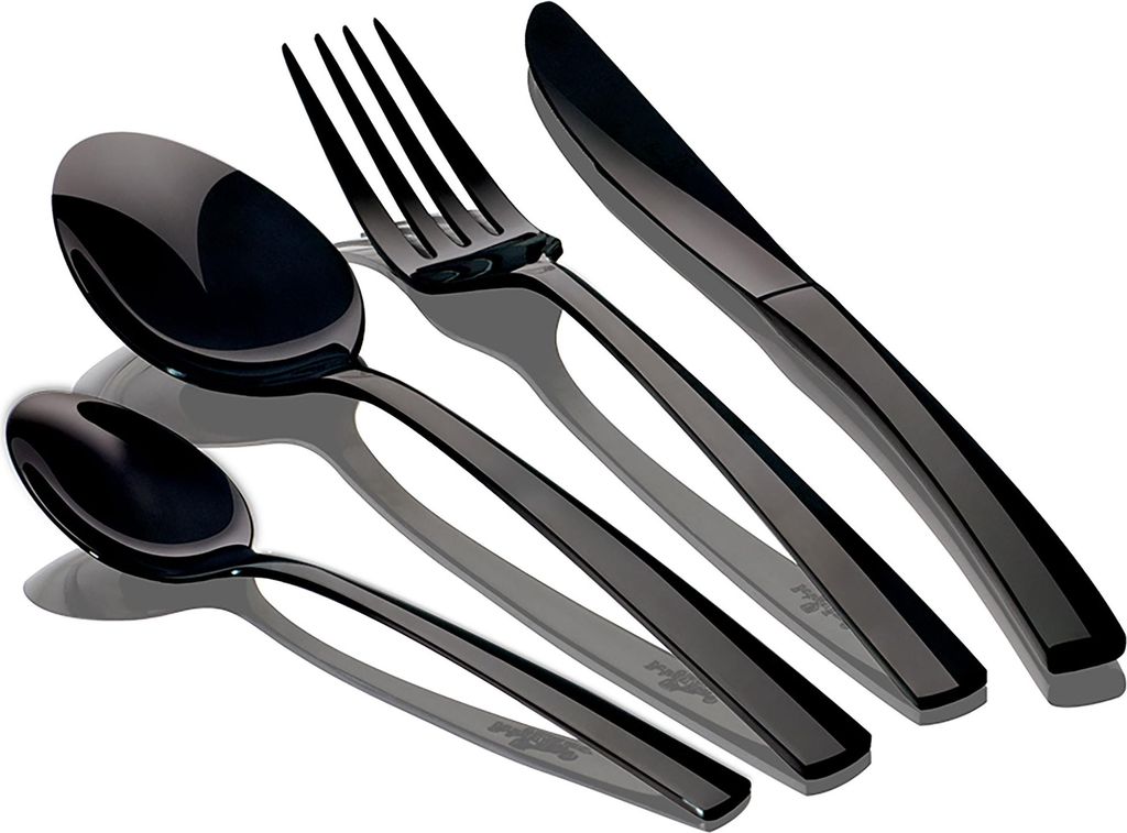 Berlinger Haus Deep Black Besteck Schwarz 24 Teile Edelstahl Poliert, Set 6 Personen, Modernes Design Schwarz