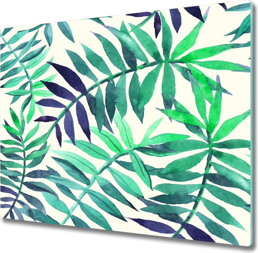 Glas Herdabdeckplatte 60x52 cm Spritzschutz Glasabdeckplatte Schneidebrett Tropische Blätter