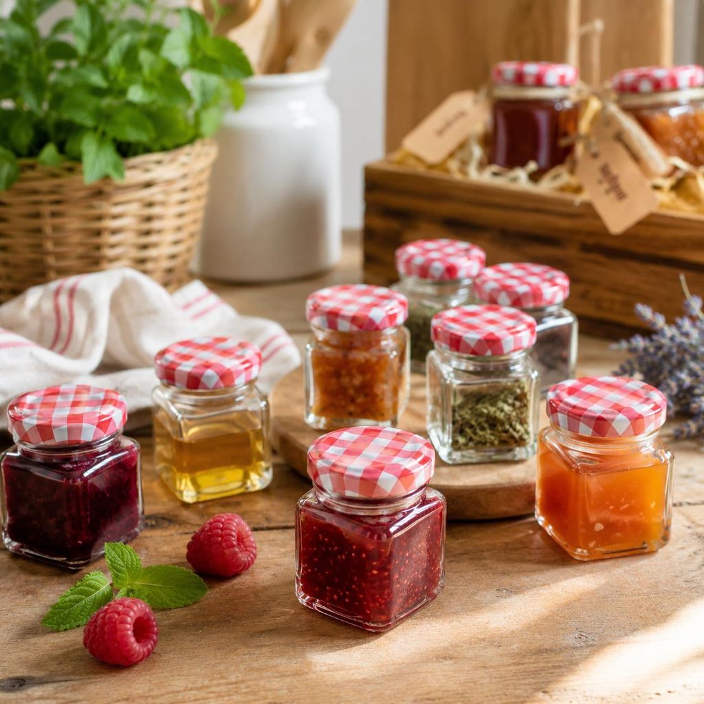 10er-Set kleine Einmachgläser, 50 ml – quadratische