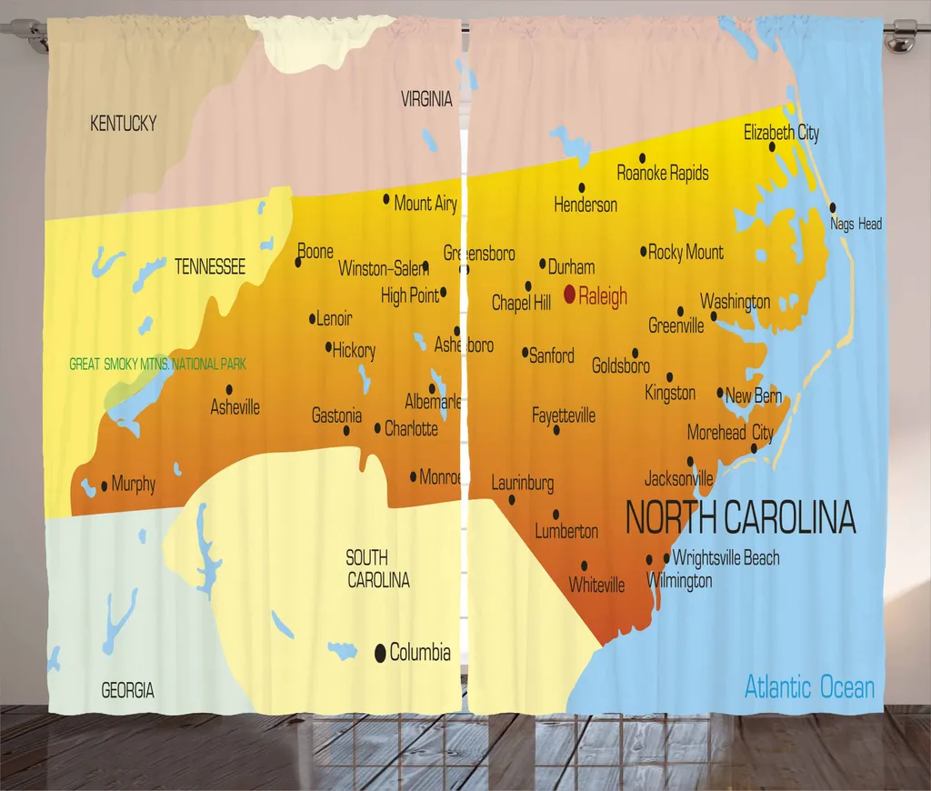 ABAKUHAUS North Carolina Tenda rustica, Atlantic Ocean State, Tenda con nastro arricciato per camera da letto con passanti e ganci, 280 x 245 cm, multicolore