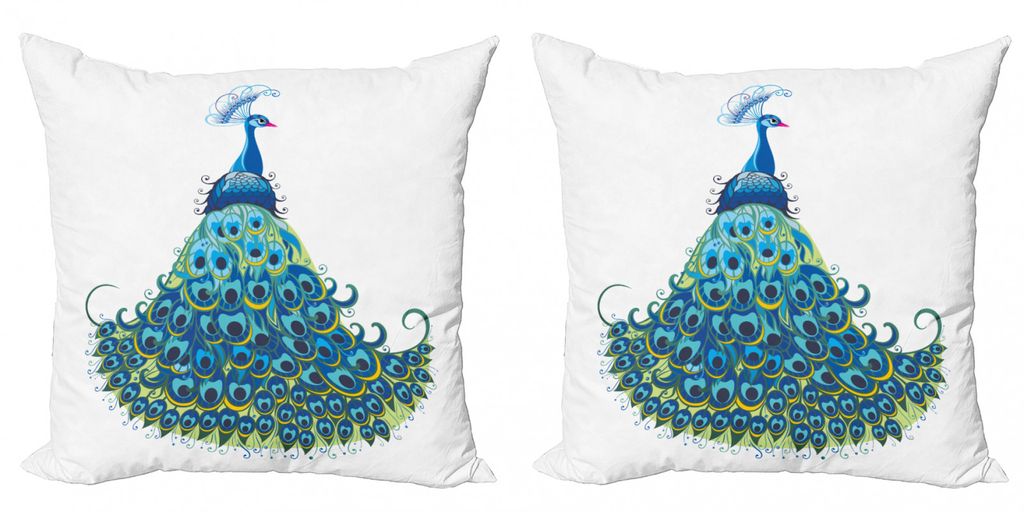 ABAKUHAUS Pfau Kissenbezug Set (2Stück), Pfau Illustrations Blumenklassisches Curvy Artful Design Tropen Tier Thema, 45x45cm, Blau Gelb