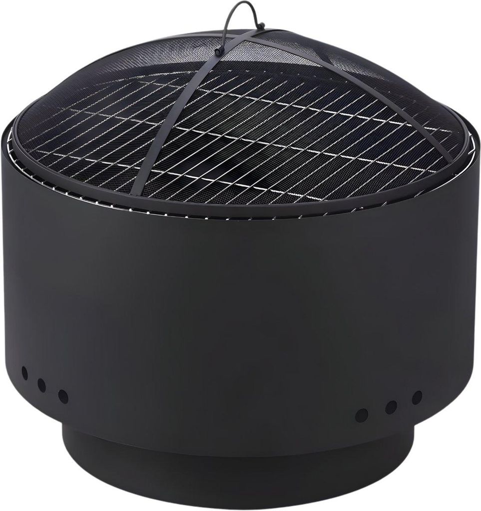 Rauchfreie Feuerstelle für den Garten – Holzfeuer Feuerkorb mit Grillrost & Feuerpoker – Outdoor Terrassen Feuerschale BBQ & Heizung – Stahl