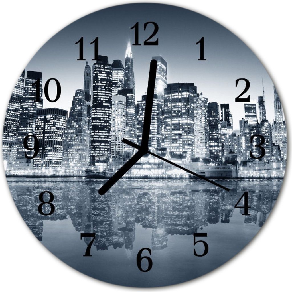 Glasuhr Wanduhr Küchenuhr Echt-Glas 30fi cm Skyline blau Produktbild 