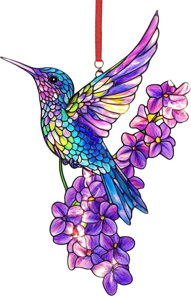 Bunter Sonnenfänger aus Acryl zum Aufhängen, Kolibri-Anhänger mit Umhängeband, einfach zu installieren, Vogel-Fensterbasteln, hängende Dekoration