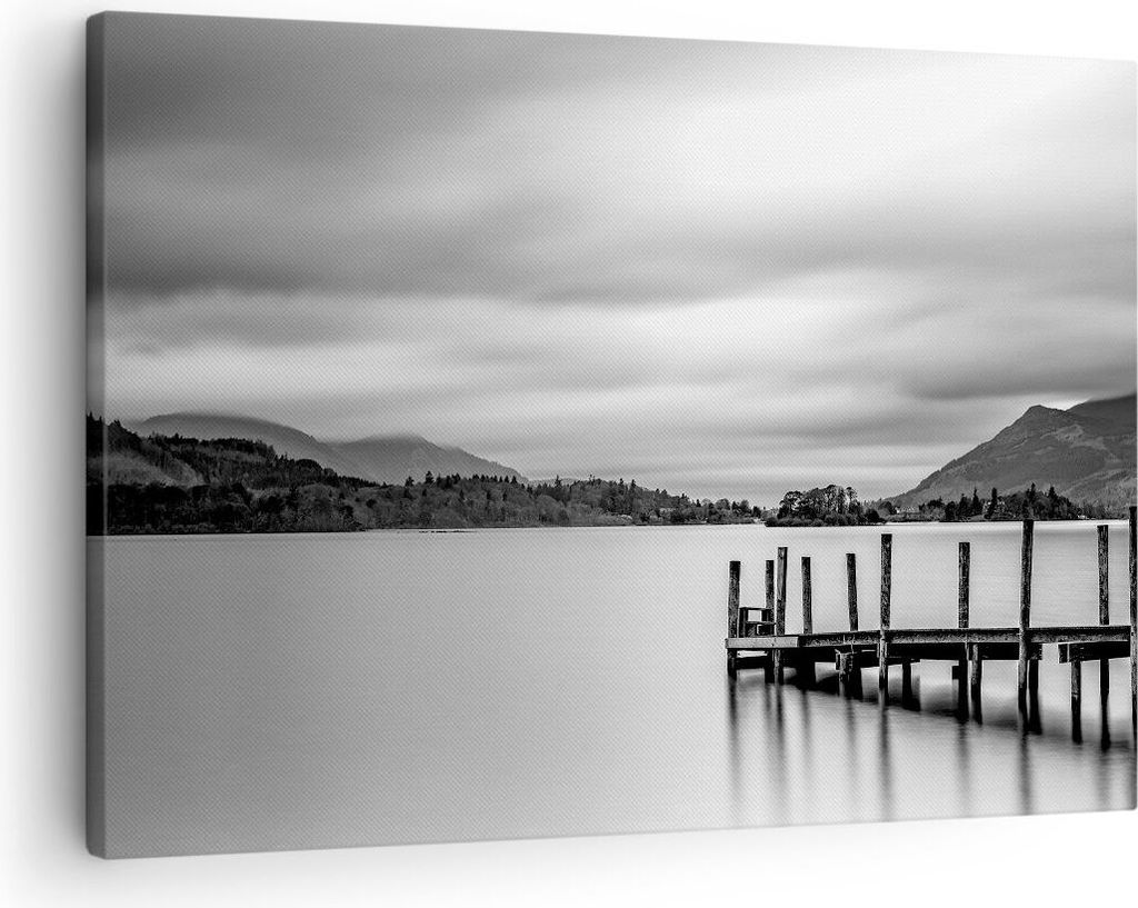 Bild auf Leinwand - Leinwandbild - Einteilig - Schwarzweiß Landschaft See - 70x50cm - Wand Bild - Wanddeko - Wandbilder - Leinwanddruck - Bilder -...