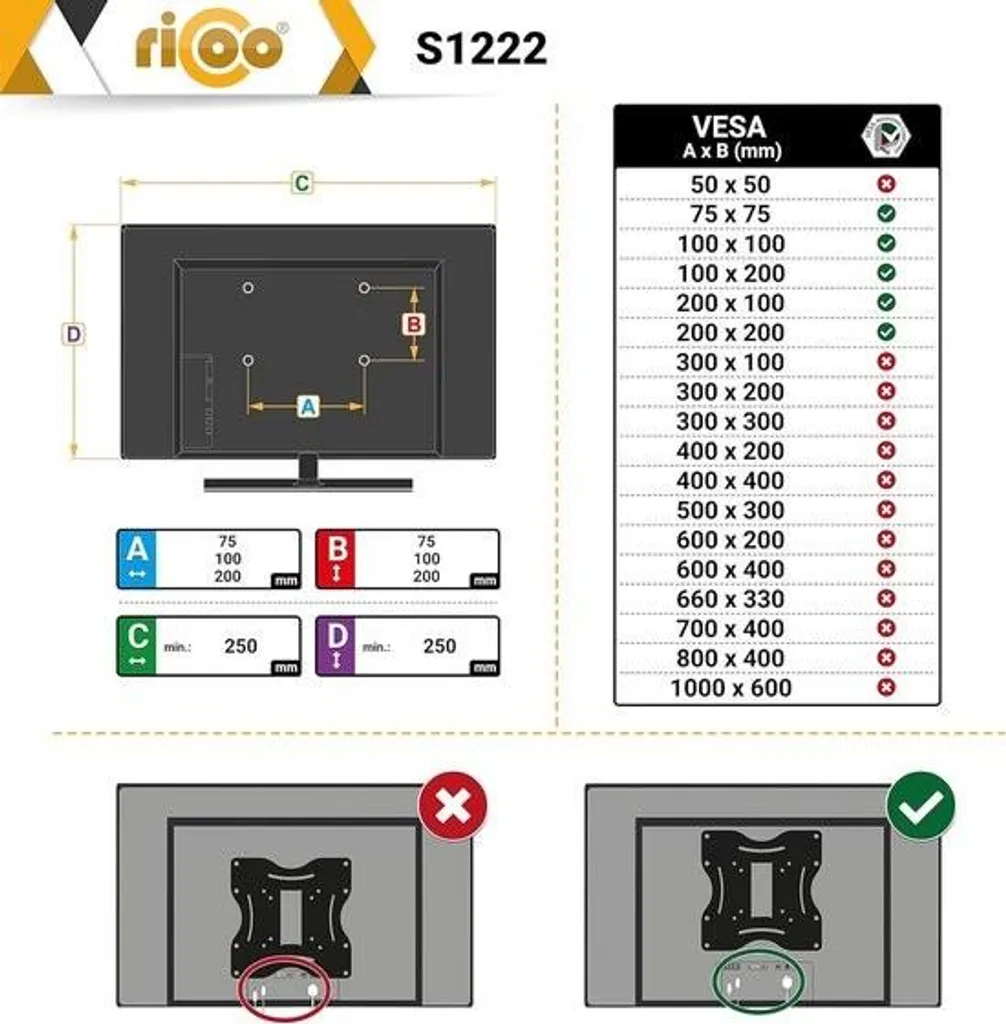 Support TV mural contre les reflets - Pivotant 30-55" VESA 200x200