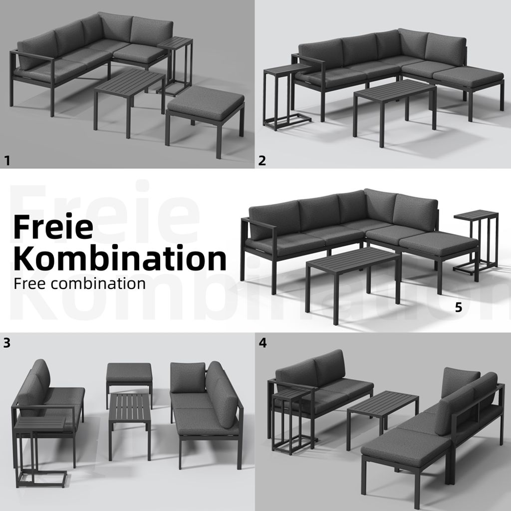 Mucola Sitzgruppe Aluminium Ecksofa mit Beistelltisch Produktbild 