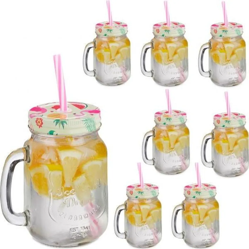 Set 8 Bicchieri Vetro Flamingo con Tappo | Accessori Tavola Estiva