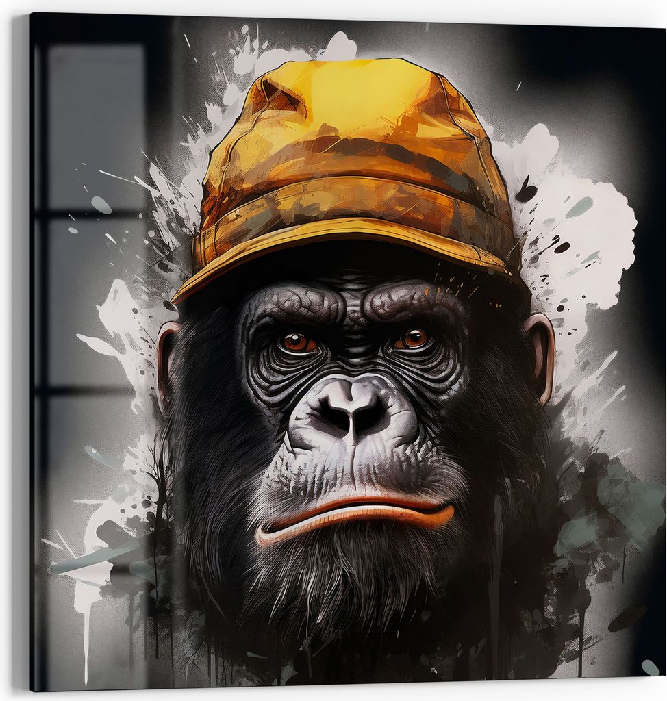 DEQOART Magnettafel Glas 50x50 cm 'Gorilla am Bau' beschreibbar Whiteboard Pinnwand Küche