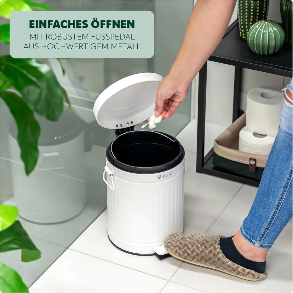 Eluno VINTAGE Pattumiera A Pedale 5L: Secchio Igienico In Metallo Per Bagno E Cucina Con Chiusura Soft-close - 3