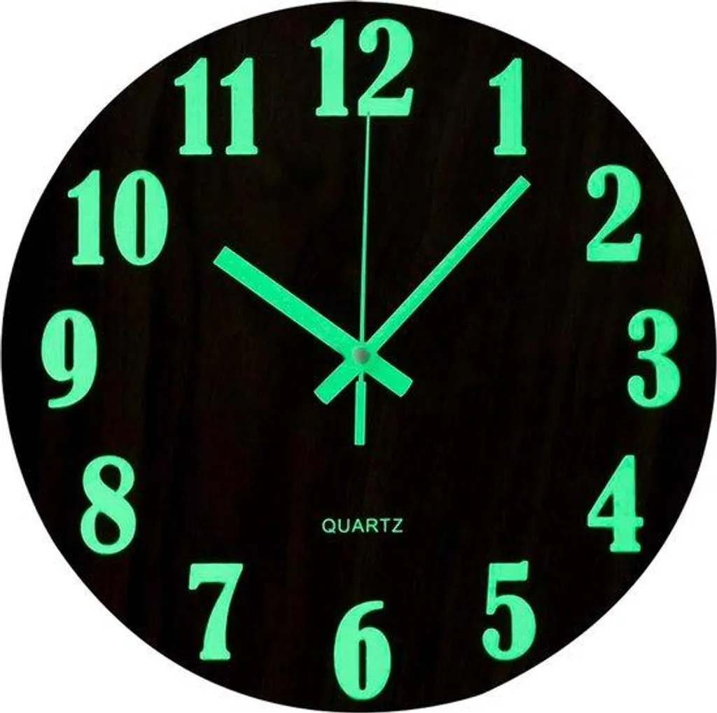 Pendule murale bois 30cm avec chiffres phosphorescents - Série Nature