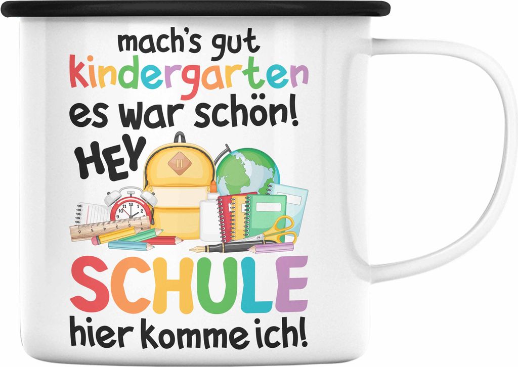 Trendation - Schulkind 2023 Einschulung Mädchen Junge Geschenk Schultüte Emaille Tasse Schulstart Erster Schultag Schuleinführung Schulanfang Ge...