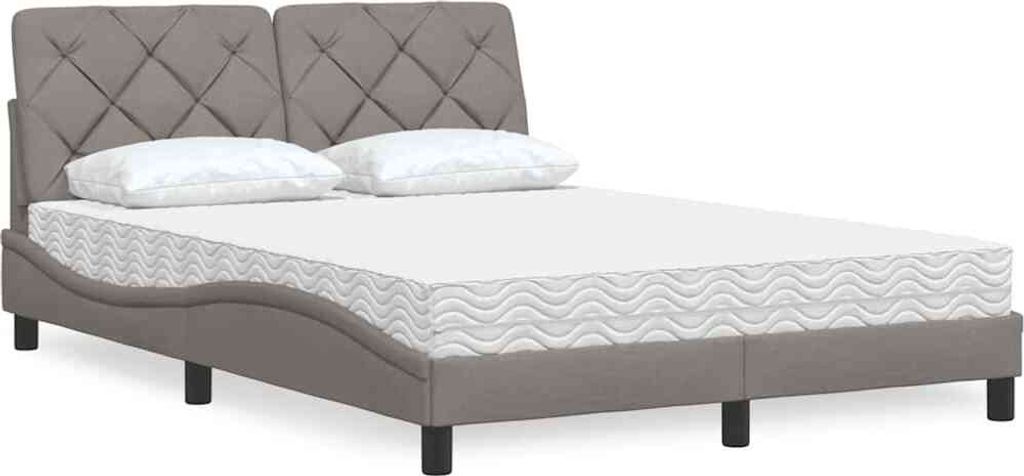 "2026 Promotion" Bett mit Matratze - Taupe 140x190 cm - Stoff - Polsterbett CC16929