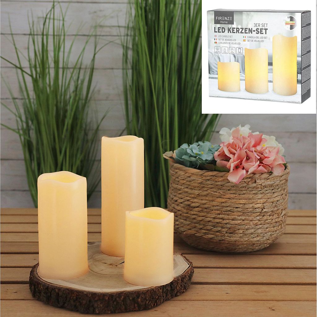 Kerzen LED mit Timer H10,15,20cm elfenbein 3er Set Produktbild 