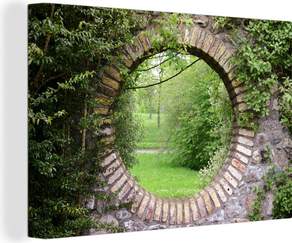 OneMillionCanvasses - Leinwandbilder - 150x100 cm, Park - Aussicht - Natur, - Geöffnetes Fenster - Fensterblick Schlafzimmer Kunstdruck Wanddeko...