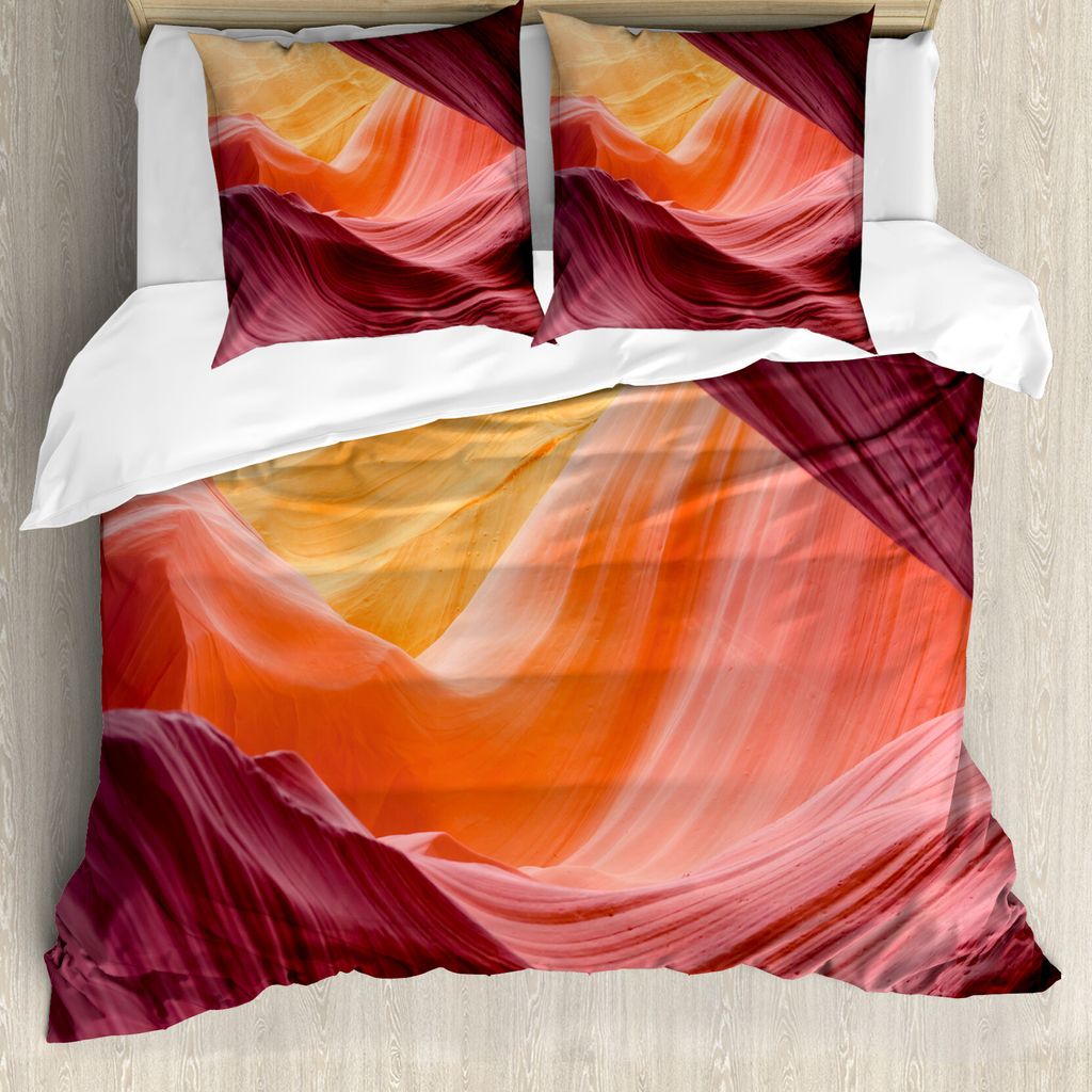 ABAKUHAUS Landschaft Bettbezug, Grand Canyon-Landschaft, Milbensicher Allergiker geeignet mit Kissenbezügen, 155 cm x 220 cm - 80 x 80 cm, lila Tan