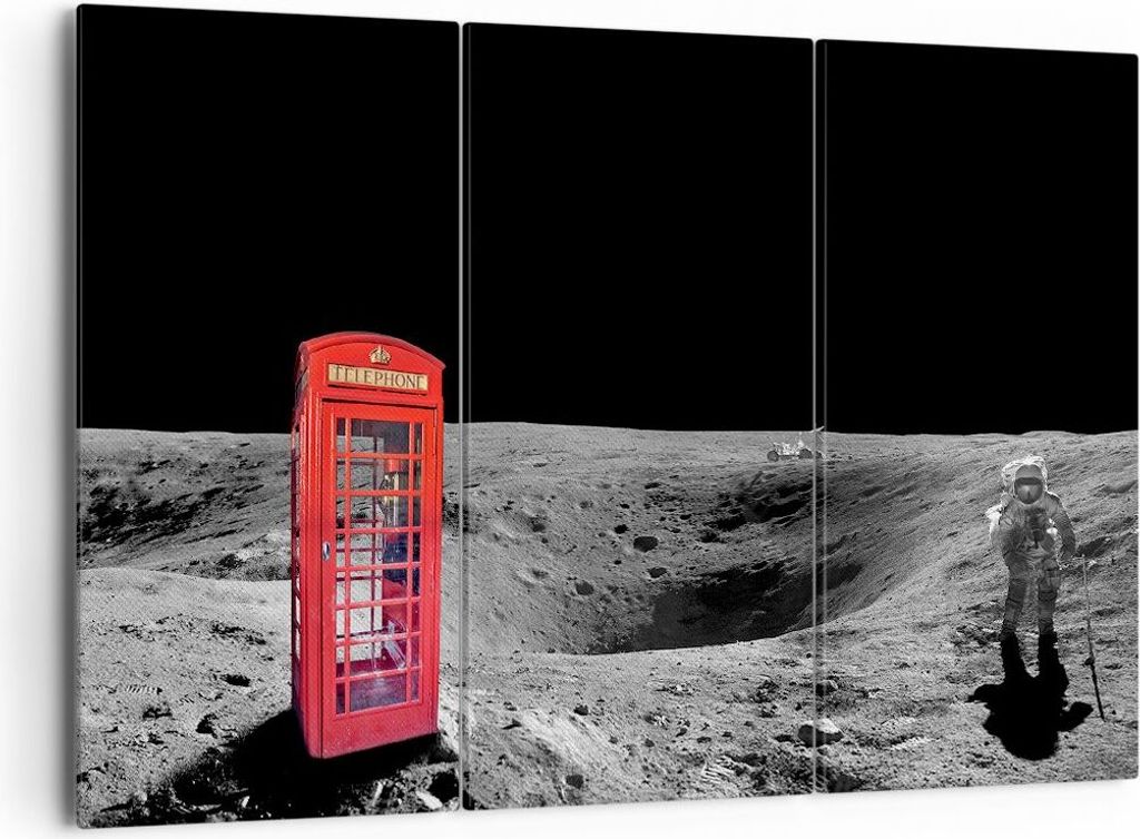 Bild auf Leinwand - Leinwandbild - Telefon london Mond Astronaut - 165x110cm - Wand Bild - Wanddeko - Leinwanddruck - Bilder - Kunstdruck - Leinwan...