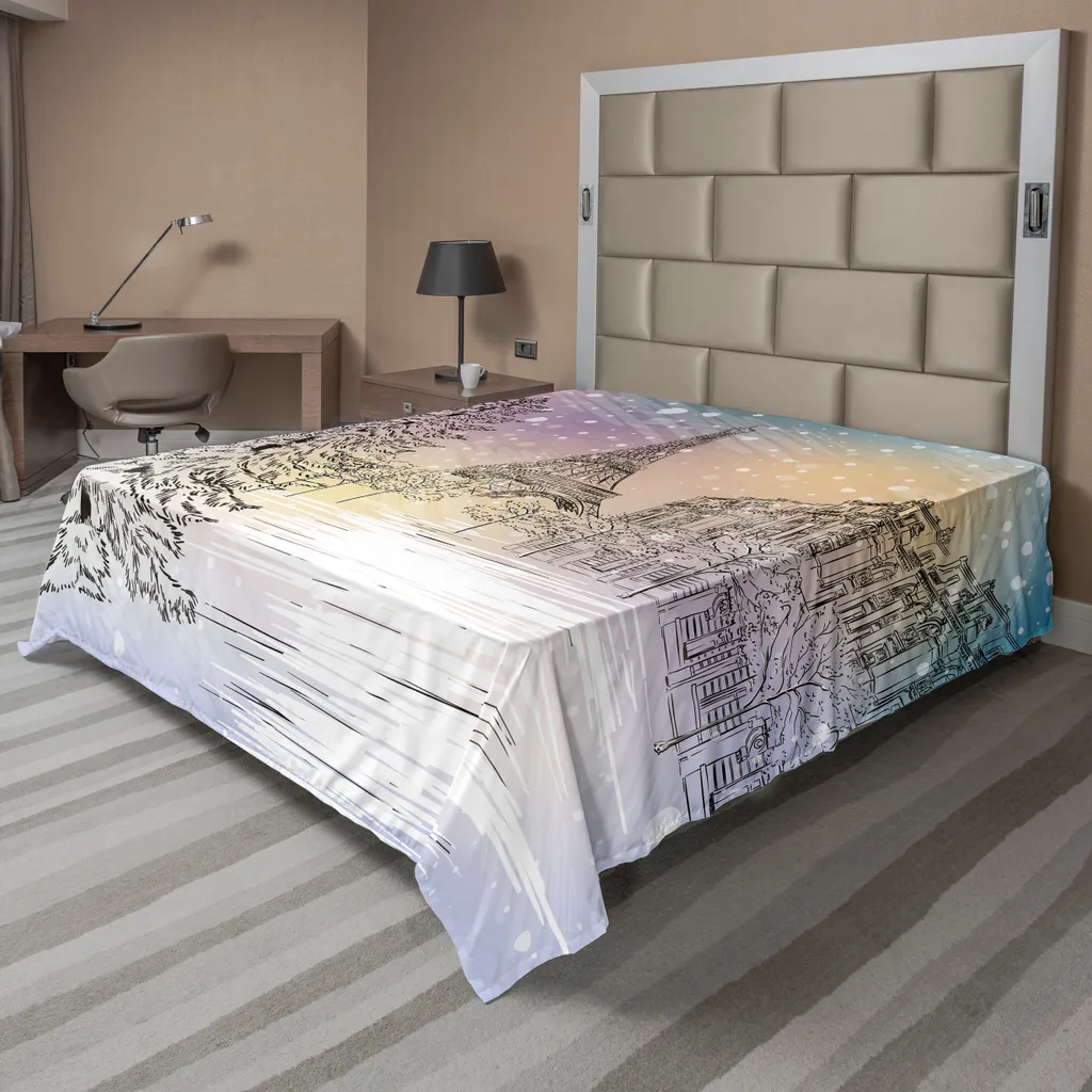 ABAKUHAUS Drap de Lit d'Hiver Paris Tour Eiffel 266x260 cm Blanc Rose