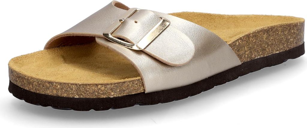 MIDS MONA Damen Pantolette Gold mit Weichfußbett und Schnalle