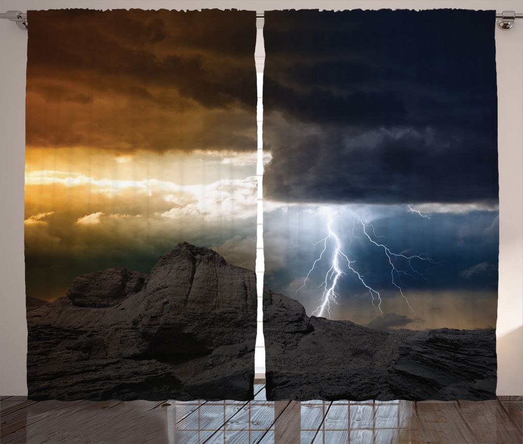 ABAKUHAUS Landschaft Rustikaler Gardine, Dunkle Wolken Berg, Schlafzimmer Kräuselband Vorhang mit Schlaufen und Haken, 280 x 225 cm, Graue Orange