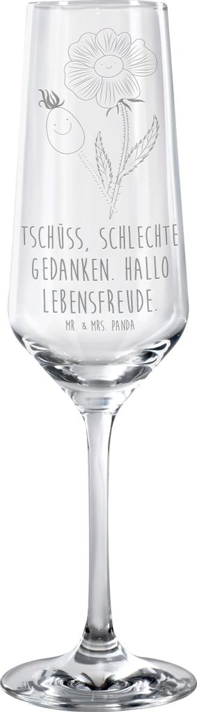 Mr. & Mrs. Panda Glas Blume Hagebutte - Transparent - Geschenk, Sektkelch, Sektflöte, Lebensfreude, Trinkglas, Schlechte Gedanken, Champagnerglas,...