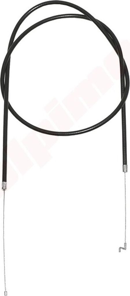 A black cable with silver fittings against a white background.