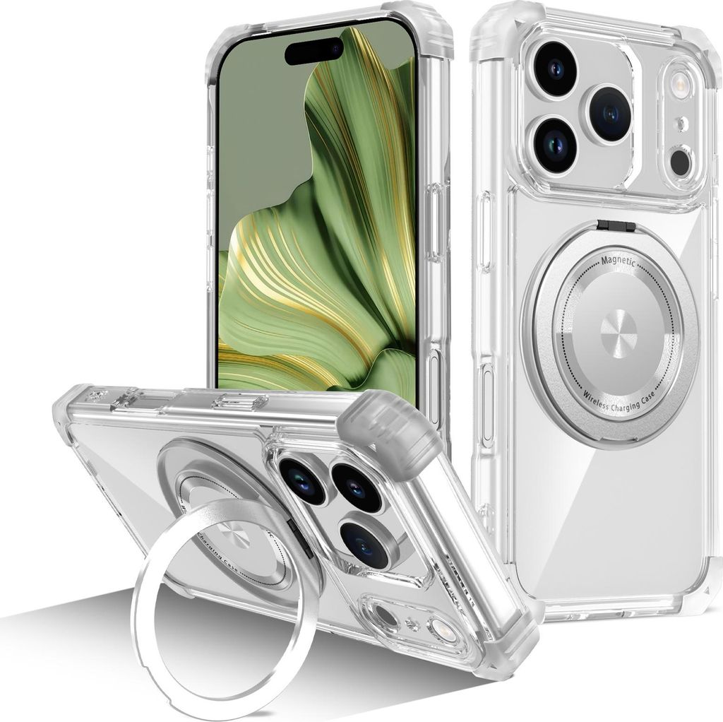 Handyhülle für iPhone 17 Pro Magnetisches Ringhalter Ständer Kompatibel mit Magsafe Militärschutz Transparente Hülle Transparent