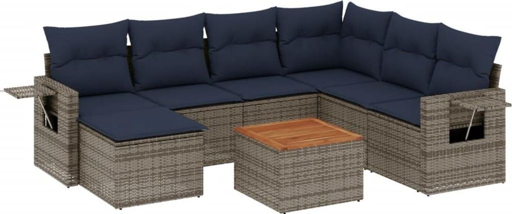 vidaXL 8-teiliges Gartensofa-Set mit Kissen, grau, Polyrattan