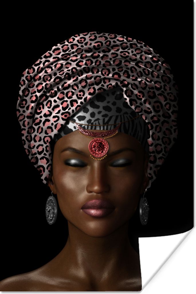 MuchoWow Poster Frau - Farben - Kopftuch 120x180 cm - Kunstposter