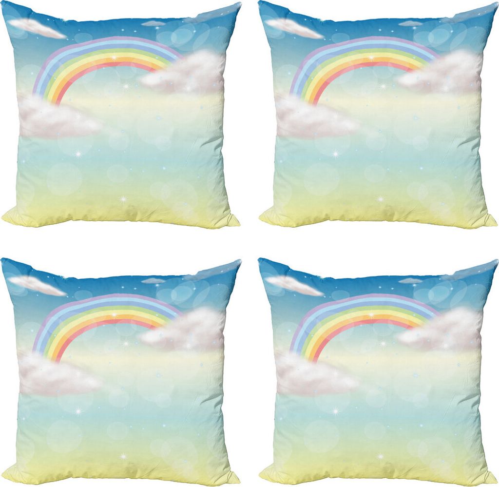 ABAKUHAUS Wolke Kissenbezug Set (4 Stück), Semi-Kreis-Art Regenbogen, Moderner Doppelseitiger Digitaldruck, 45 cm x 45 cm, Mehrfarbig