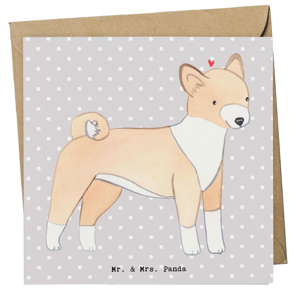 Mr. & Mrs. Panda Grußkarte Basenji Lebensretter - Grau Pastell - Geschenk, doppelkarte, Klappkarte, Glückwunschkarte, anlasskarte, Kongo-Terrier,...