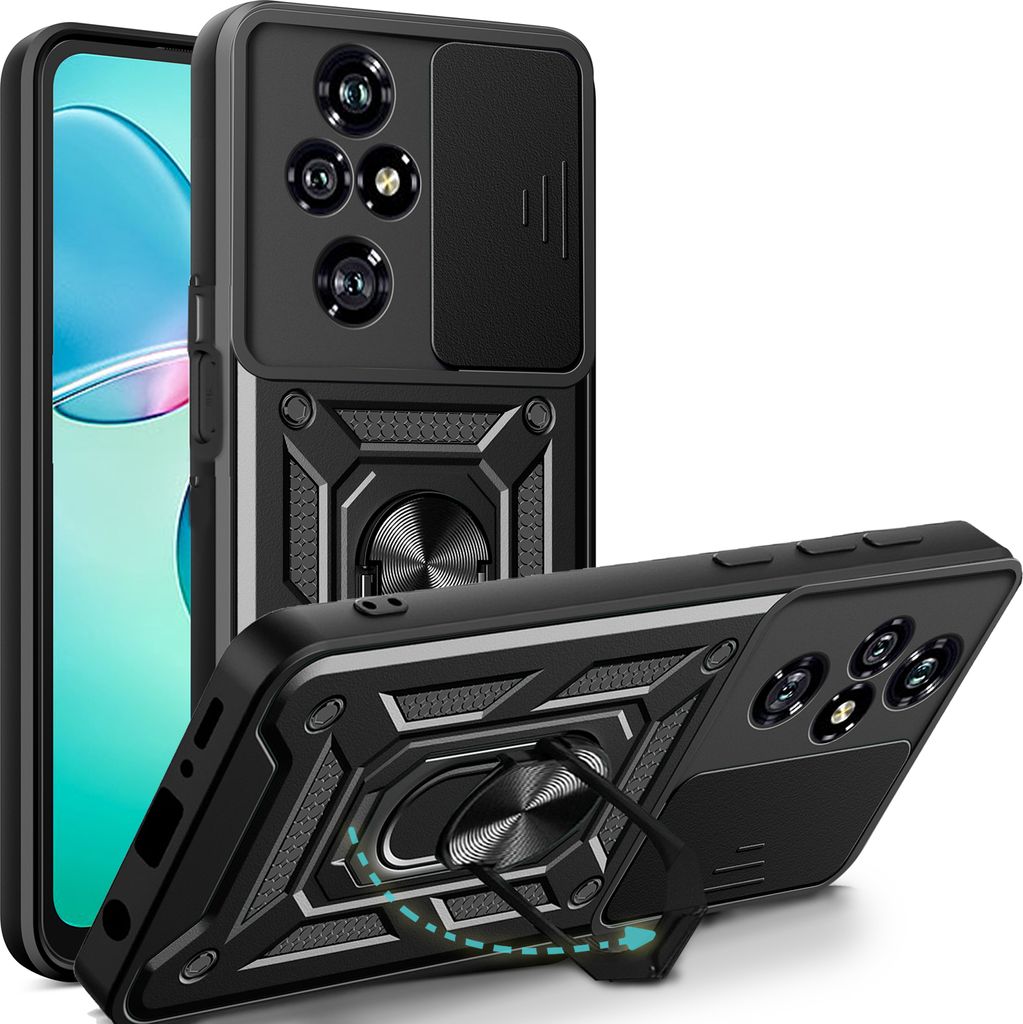 Outdoor Panzer Hülle für Honor 200 Pro Handyhülle mit Slide Kameraschutz Ringhalter in Schwarz