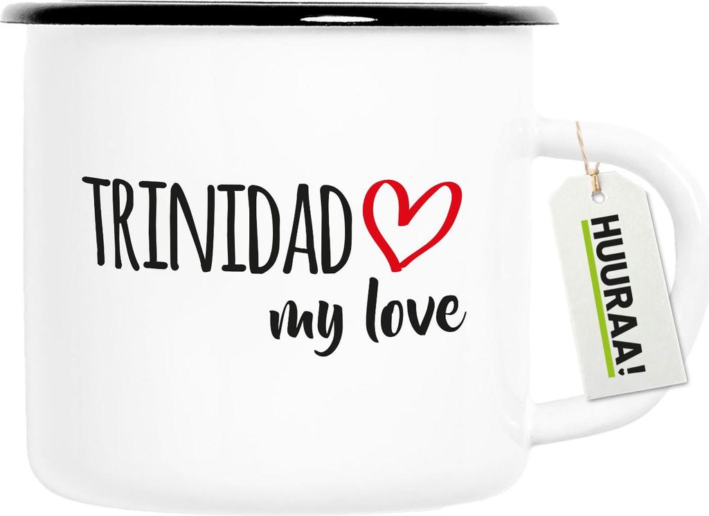 Huuraa Emaille Tasse Trinidad my love 300ml Vintage Campingbecher Geschenkidee
