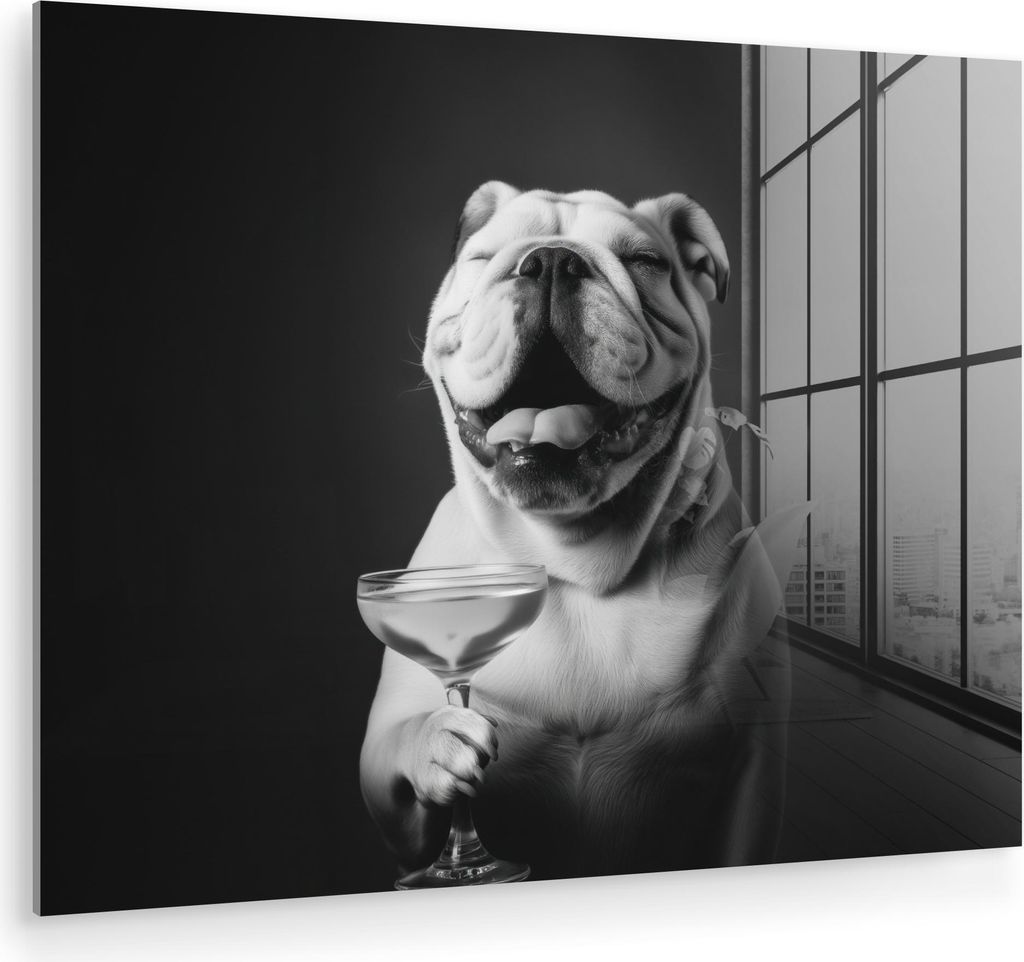MuchoWow Glasbilder - Bilder auf Wandbild - Foto auf Glas Bulldogge - Hund - Glas 40x30 cm Wanddekoration aus Glas - Acrylglasbild - Acrylbilder - ...