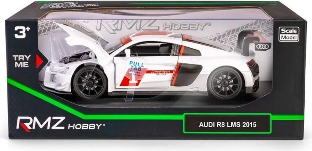 Audi R8 2015 Blanche miniature 1/32 - Réplique RMZ Hobby pour Collectionneur